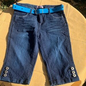 Vintage Pink Angel Dark Blue Jean Shorts with Star Belt Size 12